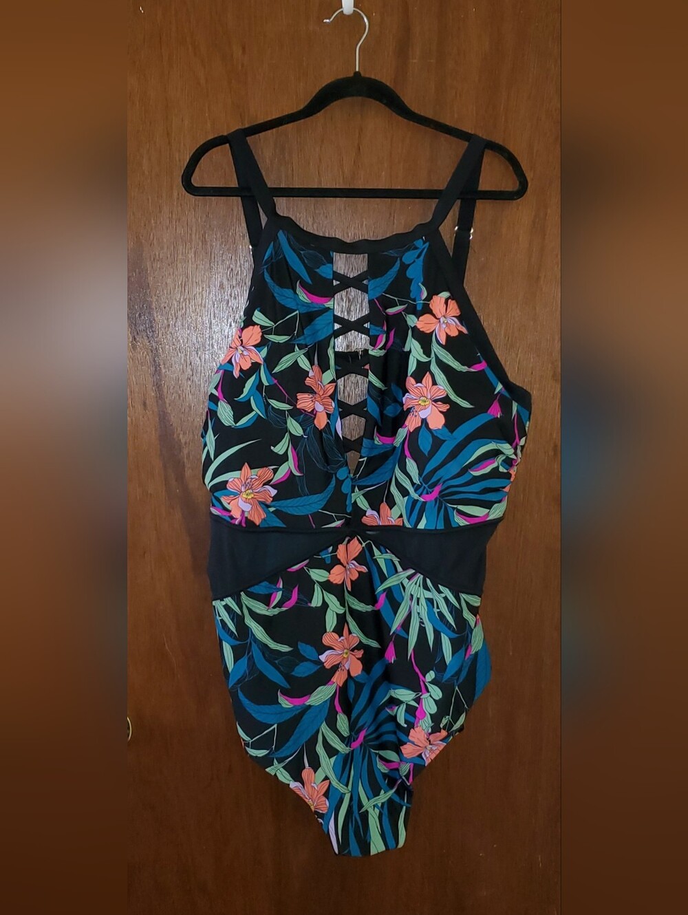 Terra & Sky Tropical Slimming One-Piece Swimsuit Sz 5x